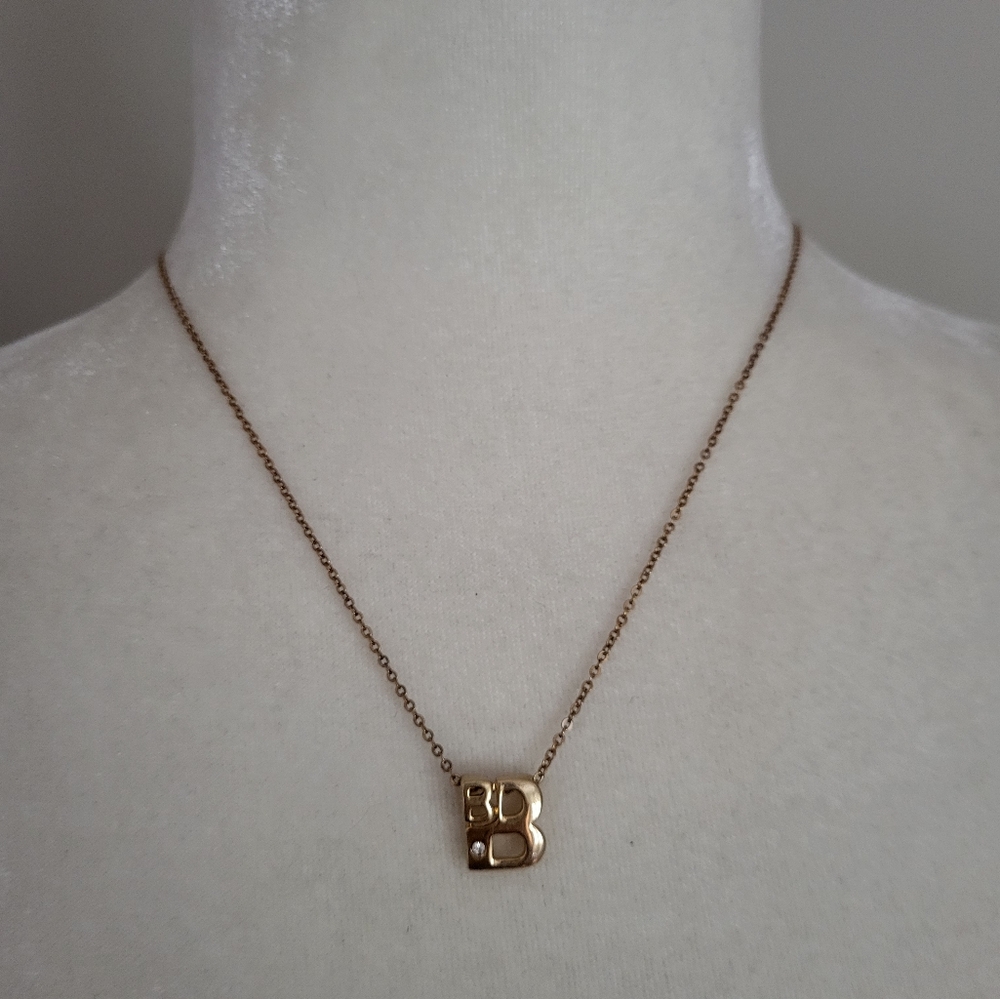 Letter Initial "B" Necklace Goldtone Rhinestone Accent 16"